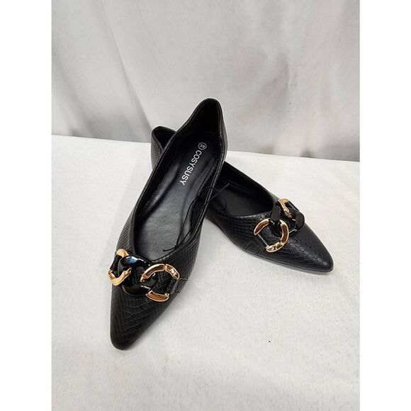 Women's Size 8.5 Ballet Flat Shoes Pointed Toe Slip On Snake Skin Embossed Vegan - Picture 2 of 8